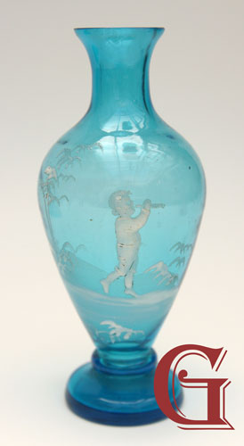AQUA BLUE GLASS SMALL MARY GREGORY VASE